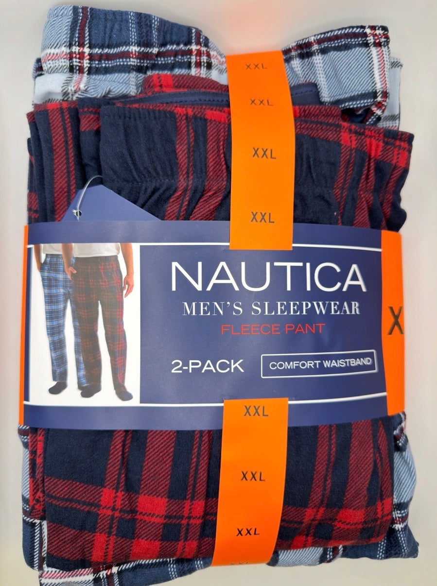 Nautica Men's Fleece Sleep Pants, 2-Pack, Plaid, Comfort Waistband, Sizes S–XXL