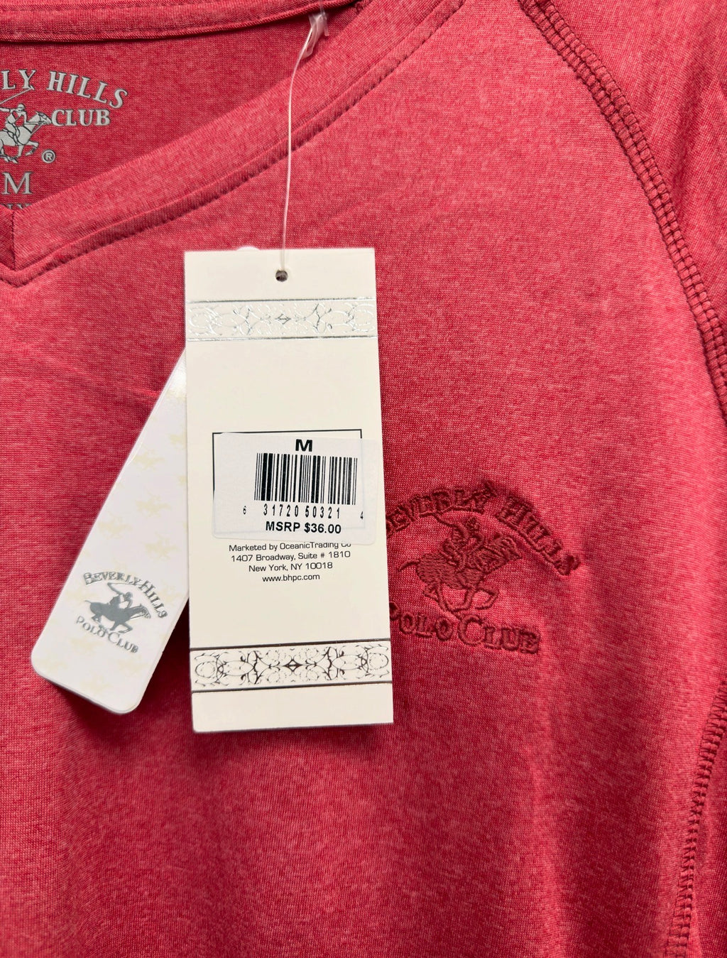 Beverly Hills Polo Club pink/red top, tag close-up