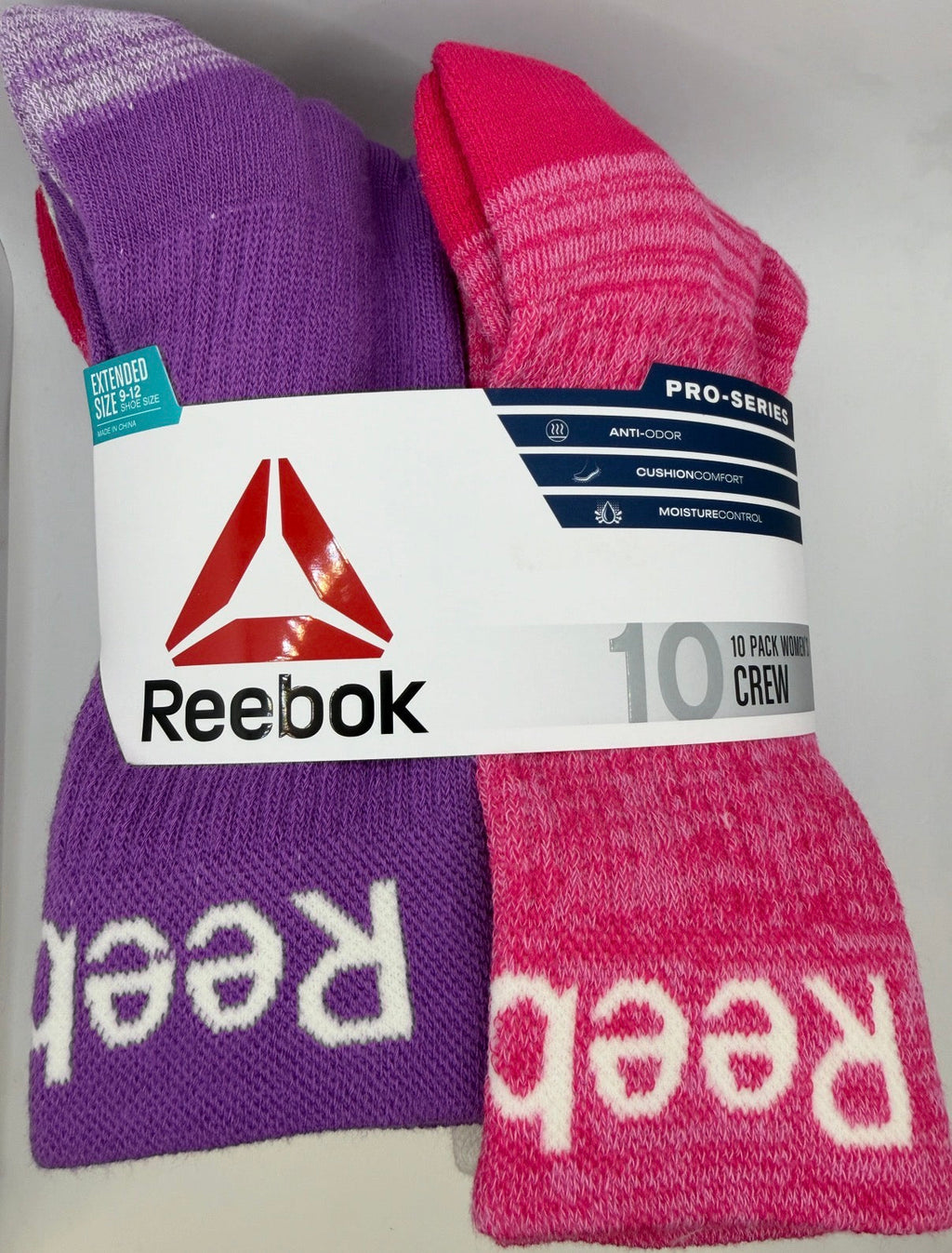 Reebok Women's Pro-Series Crew Socks 10-Pack purple assorted front owned physical product photo