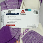 Reebok Women's Pro-Series Crew Socks, 10-Pack, Extended Shoe Size 9–12, Purple Assorted — package detail with size and features