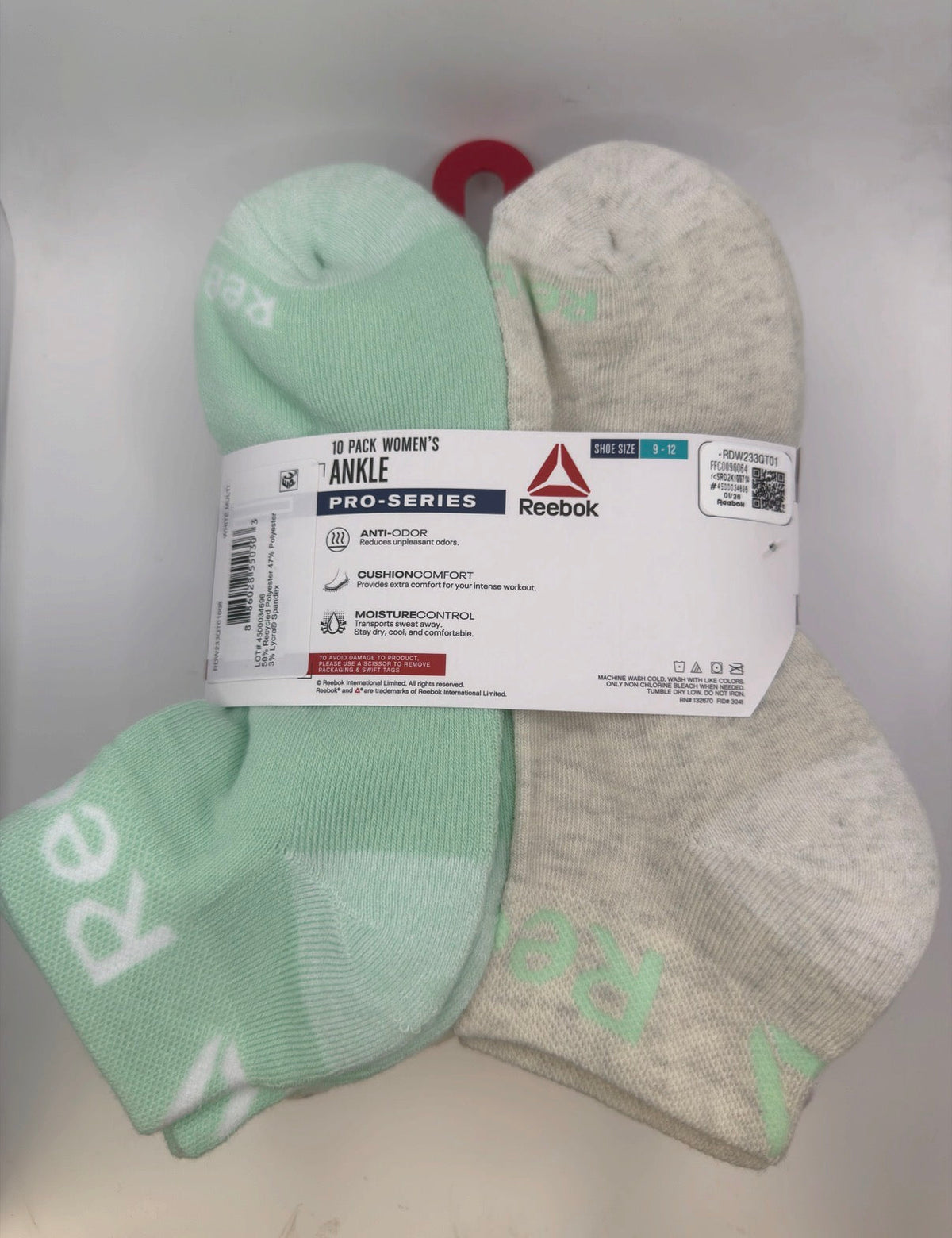 Reebok Women's Pro-Series Ankle Socks 10-Pack white mint assorted back owned physical product photo