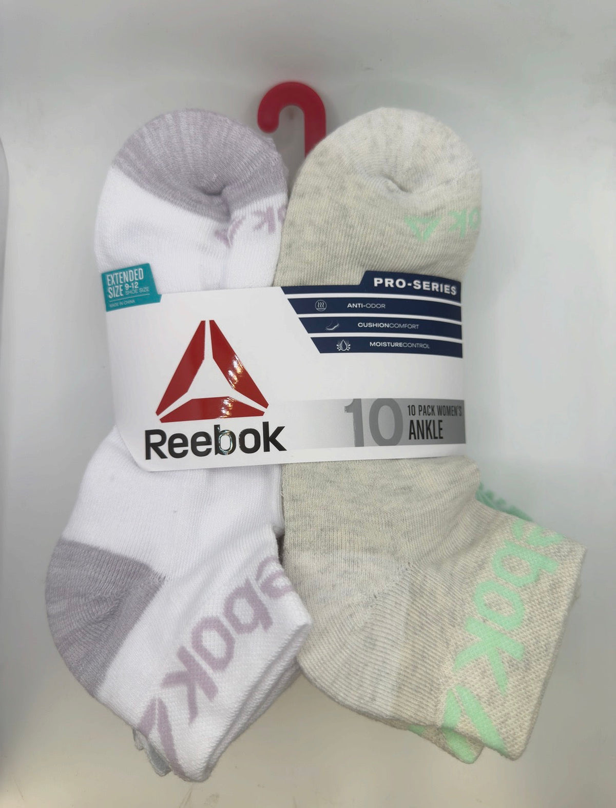 Reebok Women's Pro-Series Ankle Socks 10-Pack white mint assorted front owned physical product photo