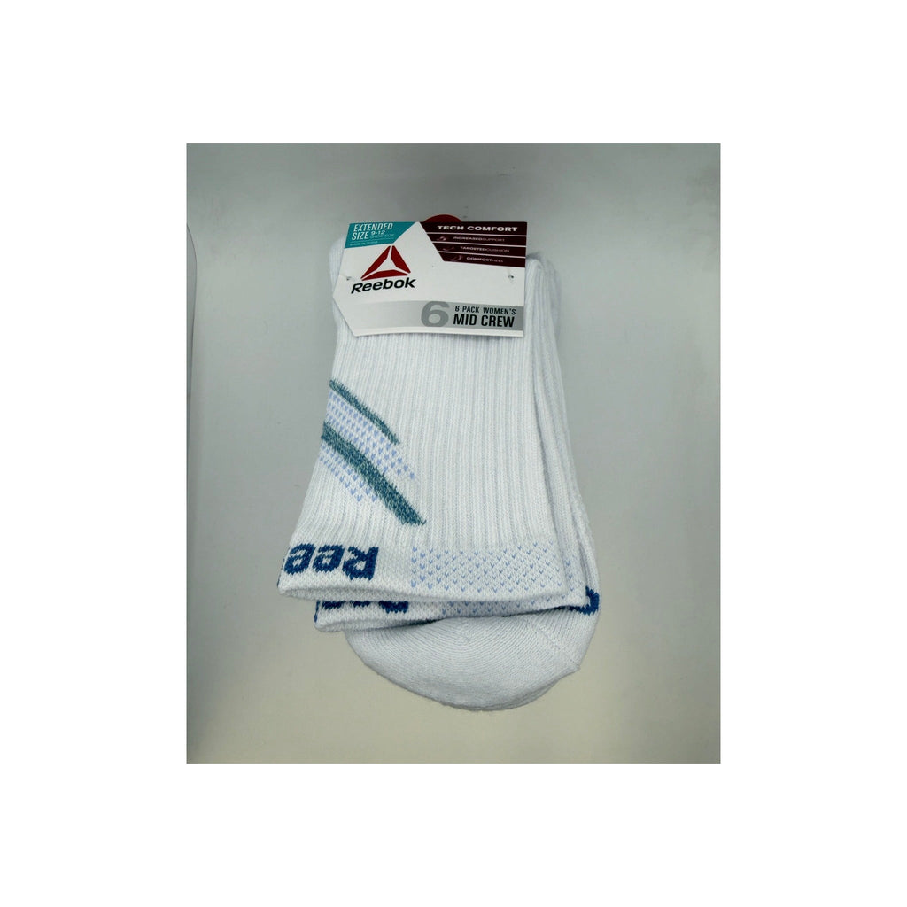 Reebok Women's Mid Crew Socks, 6-Pack, Extended Shoe Size 9–12, White — white-background hero