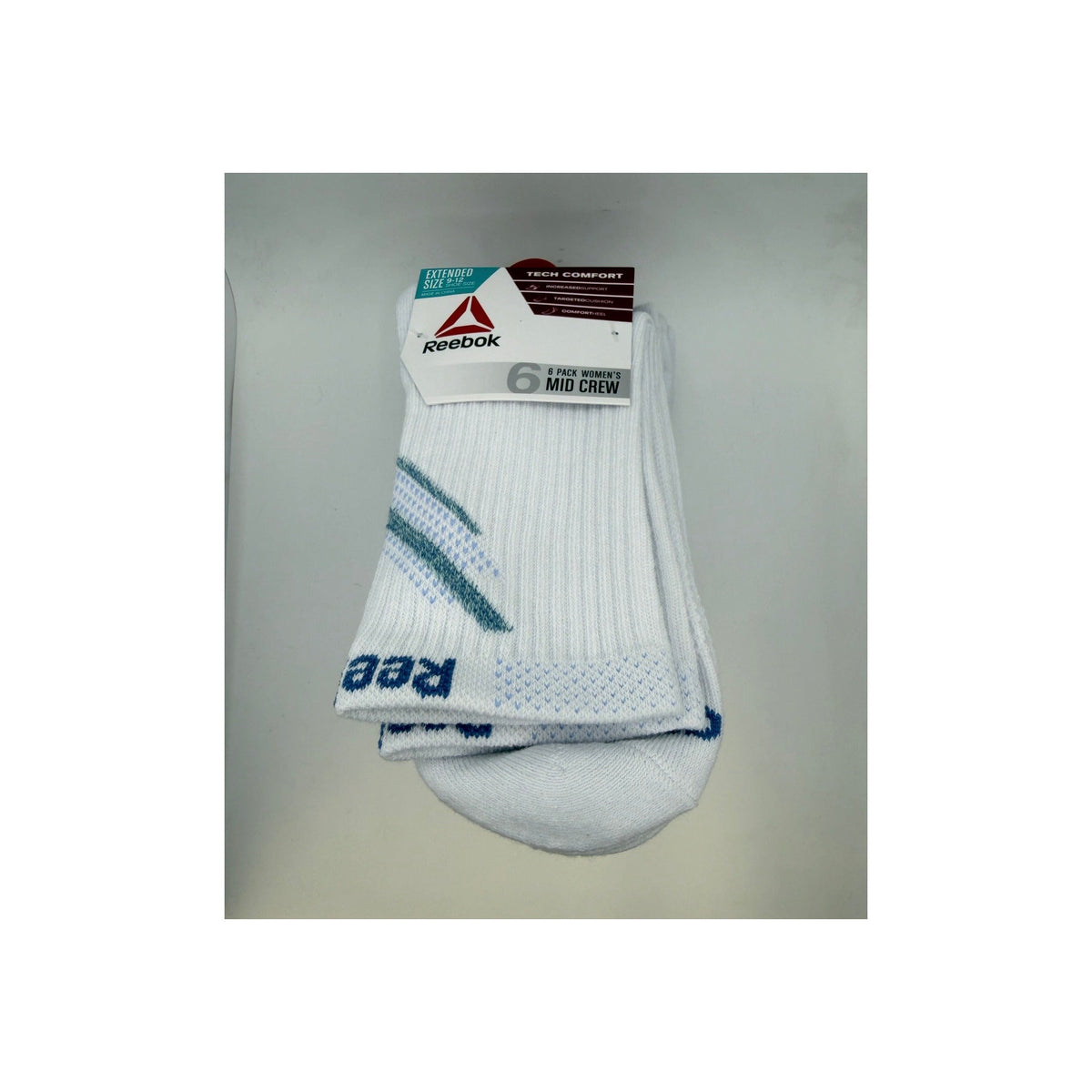 Reebok Women's Mid Crew Socks, 6-Pack, Extended Shoe Size 9–12, White — white-background hero