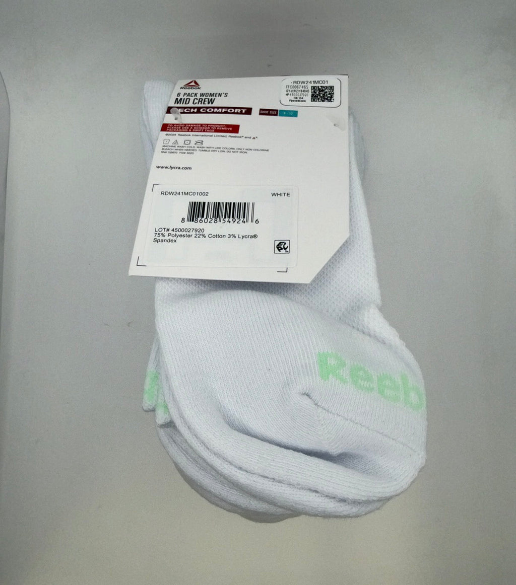 Reebok Women's Mid Crew Socks 6-Pack white back owned physical product photo