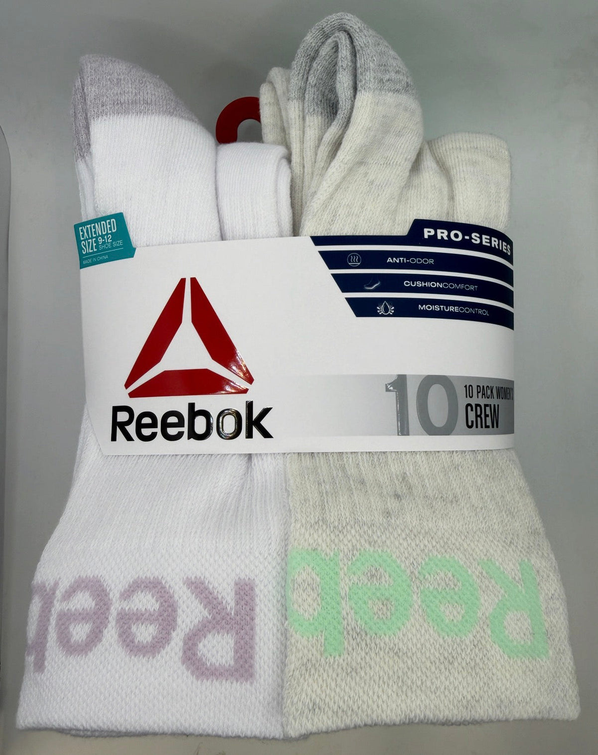 Reebok Women's Pro-Series Crew Socks 10-Pack white mint assorted front owned physical product photo