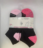 U.S. Polo Assn. Women's Low Cut Cushion Comfort Socks 6-Pair black pink red front owned physical product photo