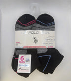 U.S. Polo Assn. Women's Low Cut Cushion Comfort Socks 6-Pair black blue purple gray front owned physical product photo