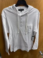 Actual white Kenneth Cole hooded henley shirt with long sleeves and chest pocket