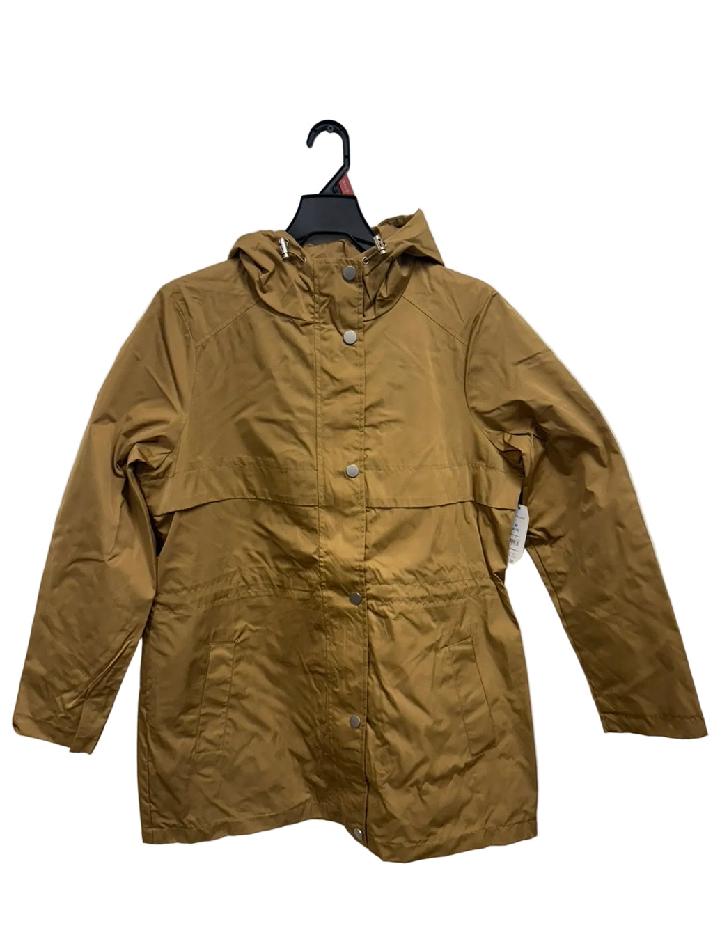 Time and Tru women's brown rain jacket with snap front and flap pockets