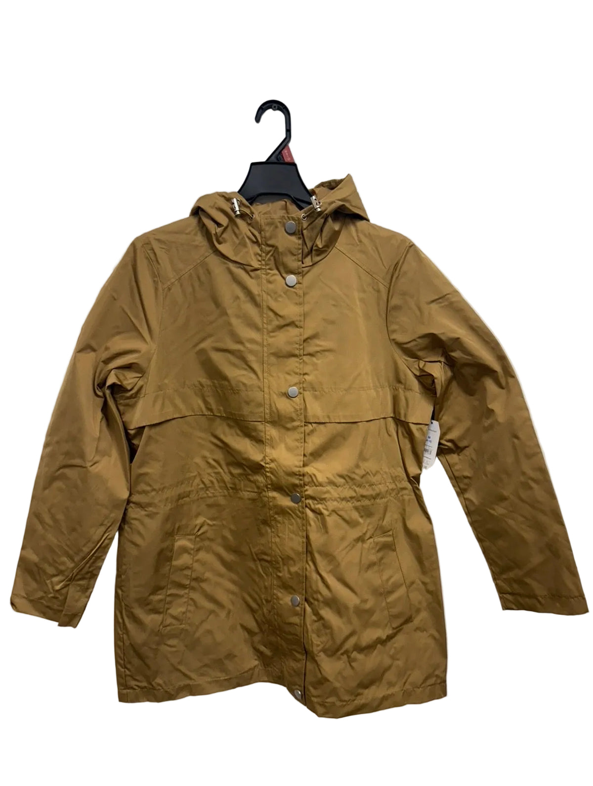 Time and Tru women's brown rain jacket with snap front and flap pockets
