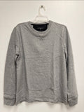Indigo Beast grey heather long-sleeve crew neck top on hanger, front