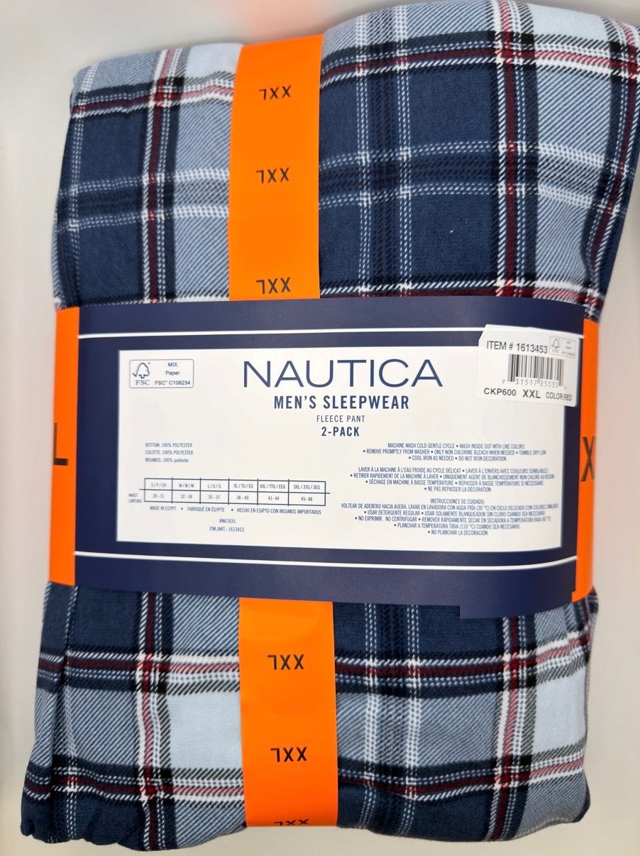Nautica Men's Fleece Sleep Pants, 2-Pack, Plaid, Comfort Waistband, Sizes S–XXL