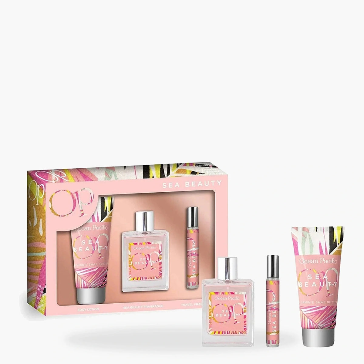 Ocean Pacific Sea Beauty three-piece fragrance gift set front detail