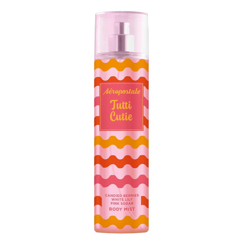 Aeropostale Tutti Cutie body mist bottle, close-up of front label