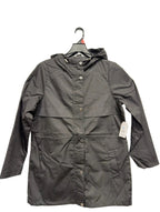 Time and Tru women's black rain jacket with snap front and flap pockets
