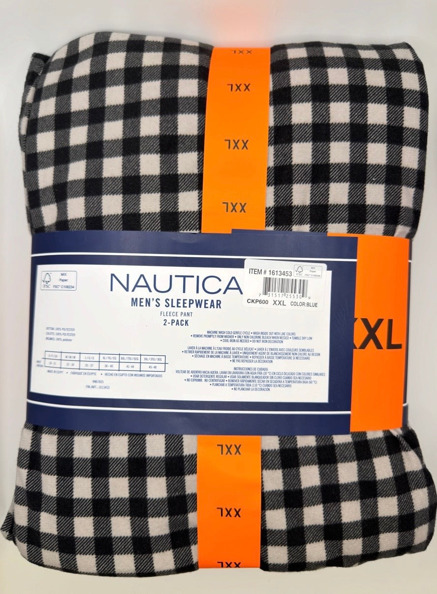 Nautica Men's Fleece Sleep Pants, 2-Pack, Plaid, Comfort Waistband, Sizes S–XXL