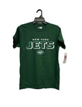New York Jets green short-sleeve T-shirt with New York Jets block-letter graphic with the Jets logo, NFL Team Apparel tag
